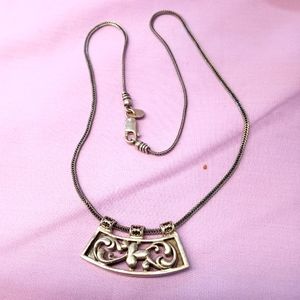 Silpada Sterling Silver Curved Floral Bar Slide Pendant on Wheat Necklace N1472